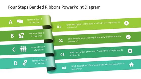  Four Steps Bended Ribbons PowerPoint Diagram 